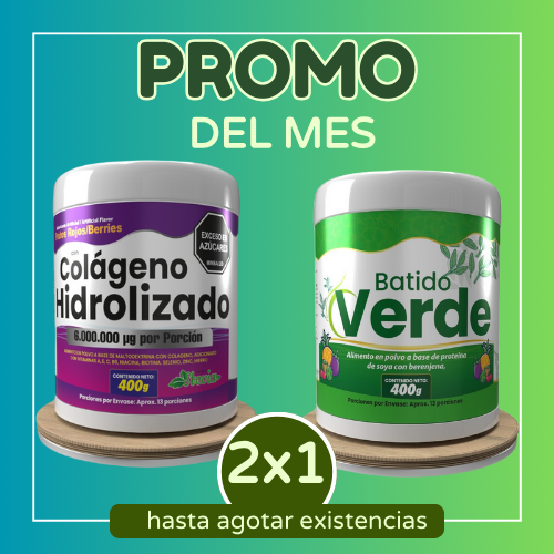 ¡Aprovecha nuestro 2x1 en Colágeno Hidrolizado y Batido Verde!🍃🍏